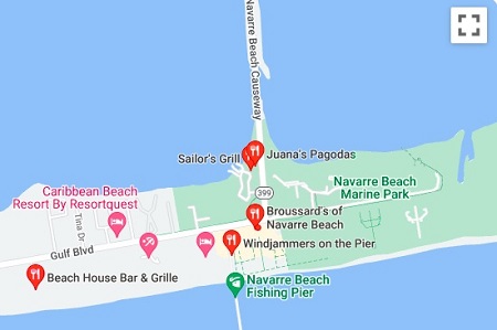 Navarre Beach Restaurants and Bars Map